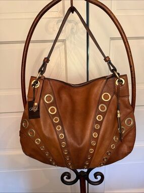 NWT Cole Haan Whitney Leather Grommet Hobo Bag Y2K 2009 Chestnut